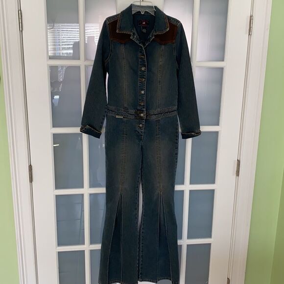 U.S. Polo Assn. Vintage 80s Disco Denim Long Sleeve Flare Leg Jumpsuit Size 9/10 - Picture 3 of 13